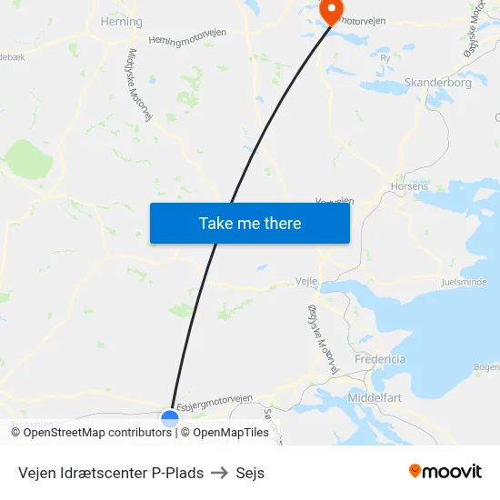 Vejen Idrætscenter P-Plads to Sejs map