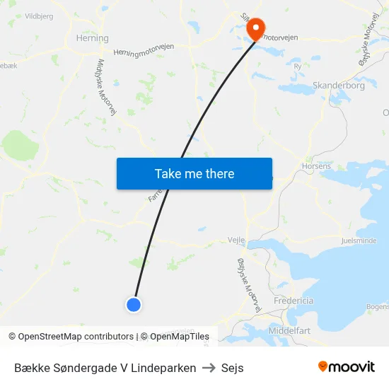 Bække Søndergade V Lindeparken to Sejs map