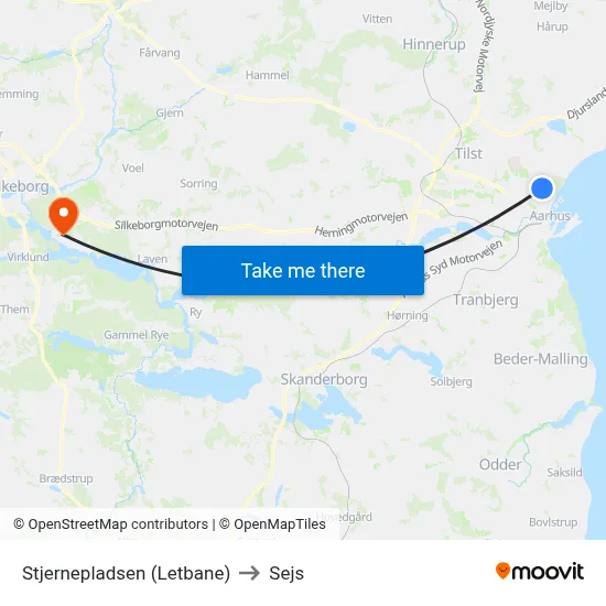 Stjernepladsen (Letbane) to Sejs map
