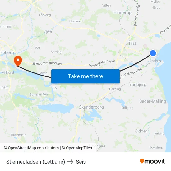 Stjernepladsen (Letbane) to Sejs map