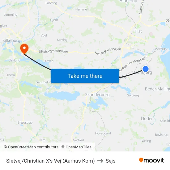 Sletvej/Christian X's Vej (Aarhus Kom) to Sejs map