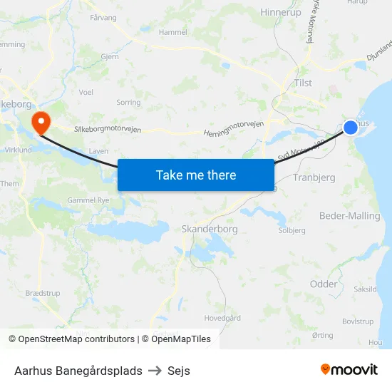 Aarhus Banegårdsplads to Sejs map