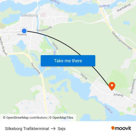Silkeborg Trafikterminal to Sejs map