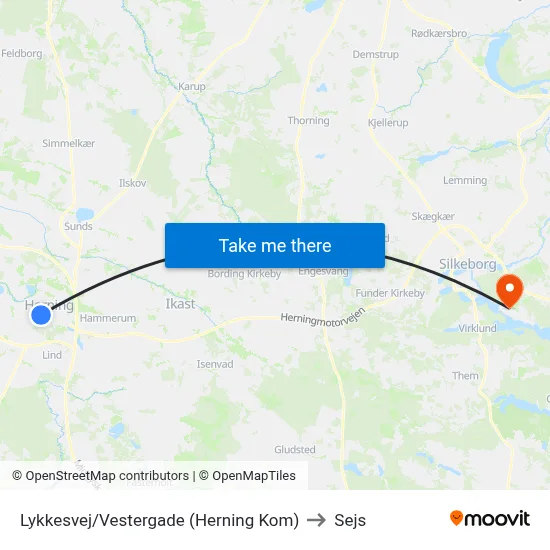 Lykkesvej/Vestergade (Herning Kom) to Sejs map