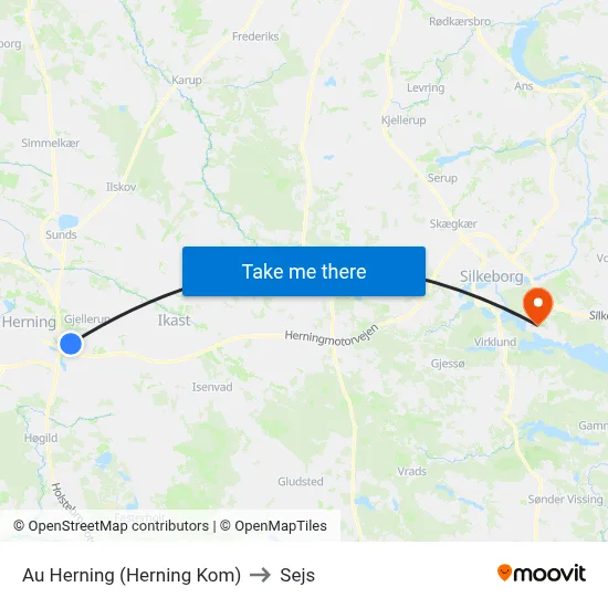 Au Herning (Herning Kom) to Sejs map