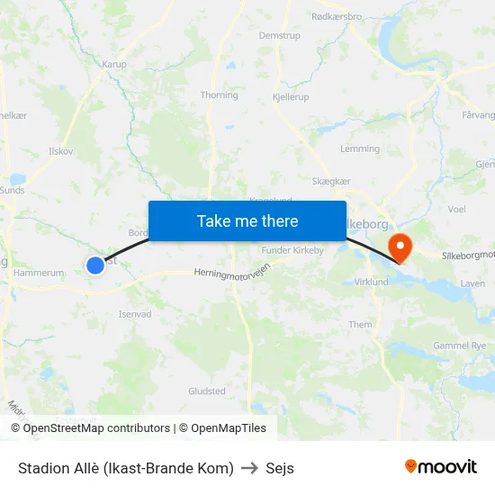 Stadion Allè (Ikast-Brande Kom) to Sejs map