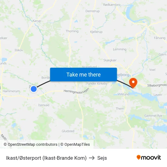 Ikast/Østerport (Ikast-Brande Kom) to Sejs map