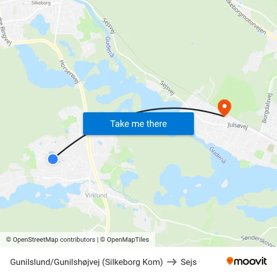 Gunilslund/Gunilshøjvej (Silkeborg Kom) to Sejs map