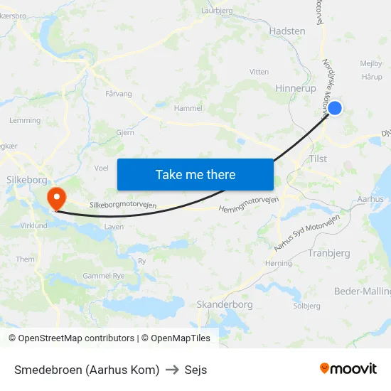 Smedebroen (Aarhus Kom) to Sejs map