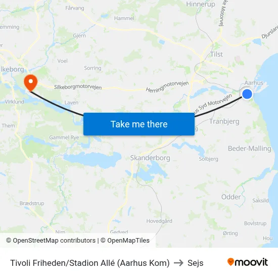Tivoli Friheden/Stadion Allé (Aarhus Kom) to Sejs map