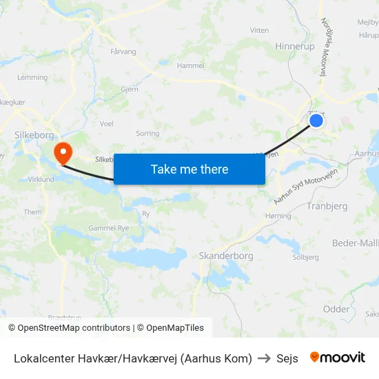 Lokalcenter Havkær/Havkærvej (Aarhus Kom) to Sejs map