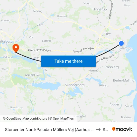 Storcenter Nord/Paludan Müllers Vej (Aarhus Kom) to Sejs map