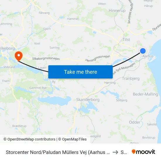 Storcenter Nord/Paludan Müllers Vej (Aarhus Kom) to Sejs map