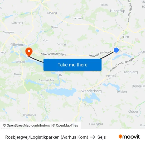 Rosbjergvej/Logistikparken (Aarhus Kom) to Sejs map