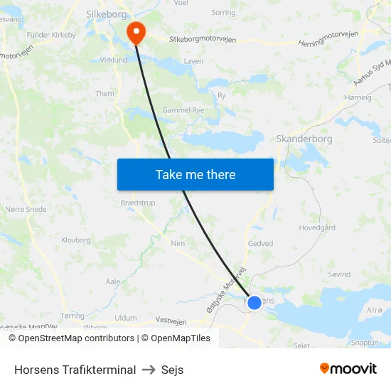 Horsens Trafikterminal to Sejs map