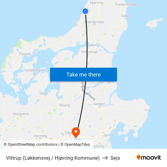Vittrup (Løkkensvej / Hjørring Kommune) to Sejs map