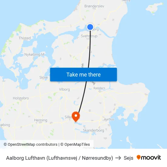 Aalborg Lufthavn (Lufthavnsvej / Nørresundby) to Sejs map