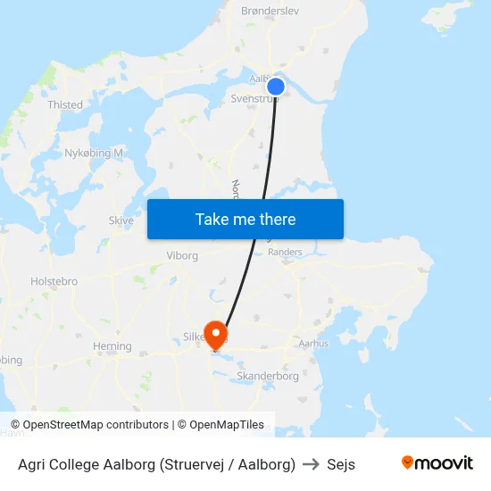 Agri College Aalborg (Struervej / Aalborg) to Sejs map