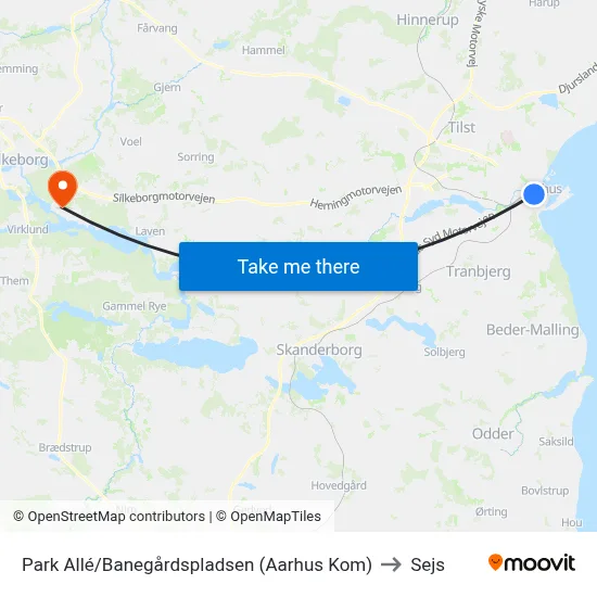 Park Allé/Banegårdspladsen (Aarhus Kom) to Sejs map