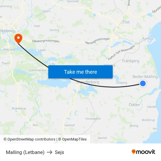 Malling (Letbane) to Sejs map