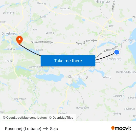 Rosenhøj (Letbane) to Sejs map