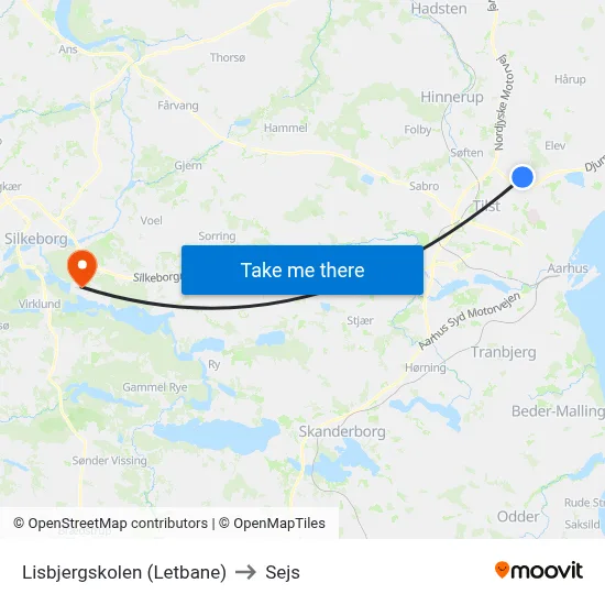 Lisbjergskolen (Letbane) to Sejs map
