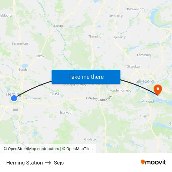 Herning Station to Sejs map