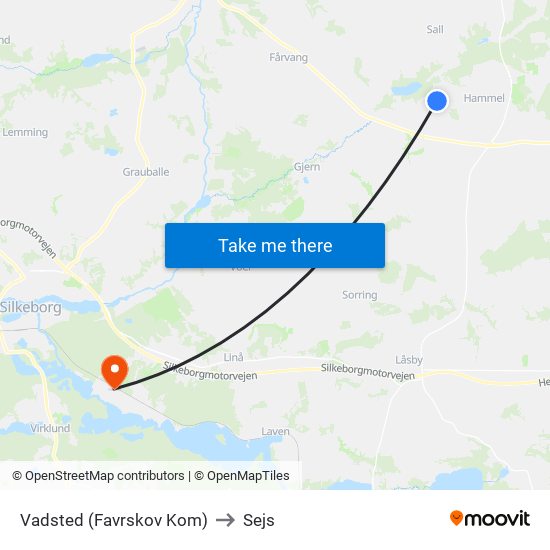 Vadsted (Favrskov Kom) to Sejs map