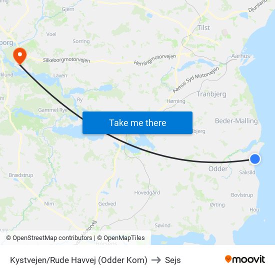 Kystvejen/Rude Havvej (Odder Kom) to Sejs map