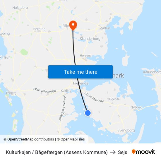 Kulturkajen / Bågøfærgen (Assens Kommune) to Sejs map