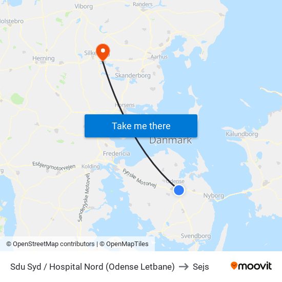 Sdu Syd / Hospital Nord (Odense Letbane) to Sejs map