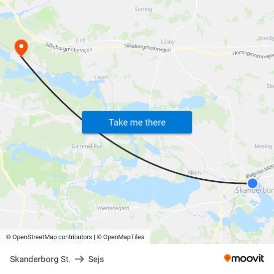 Skanderborg St. to Sejs map