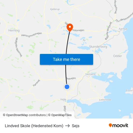 Lindved Skole (Hedensted Kom) to Sejs map