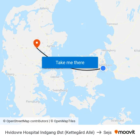 Hvidovre Hospital Indgang Øst (Kettegård Allé) to Sejs map