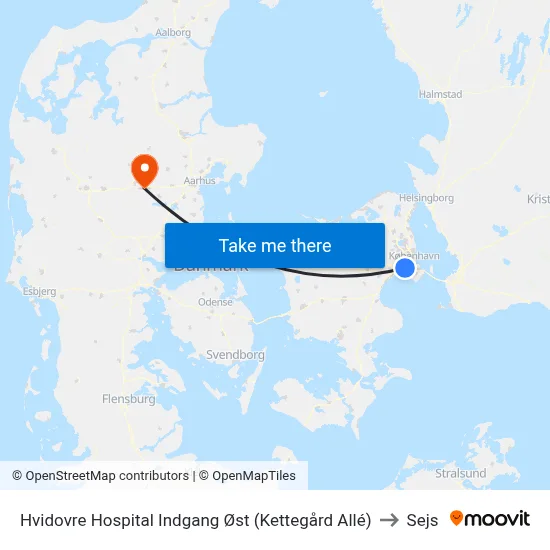 Hvidovre Hospital Indgang Øst (Kettegård Allé) to Sejs map