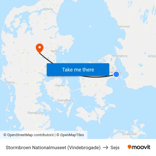 Stormbroen Nationalmuseet (Vindebrogade) to Sejs map