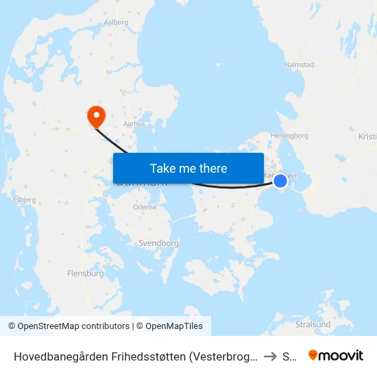 Hovedbanegården Frihedsstøtten (Vesterbrogade) to Sejs map