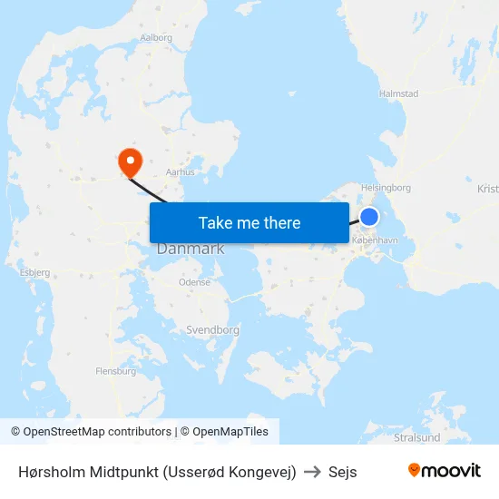 Hørsholm Midtpunkt (Usserød Kongevej) to Sejs map