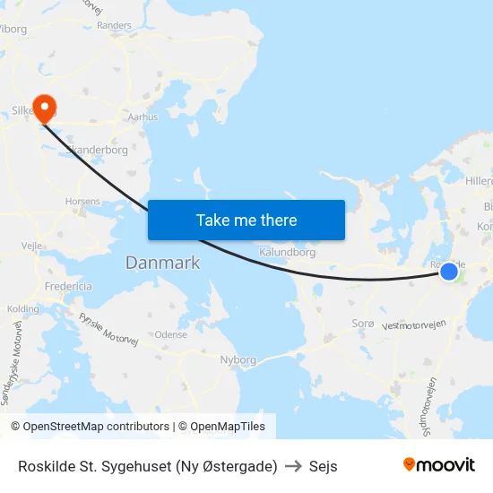 Roskilde St. Sygehuset (Ny Østergade) to Sejs map