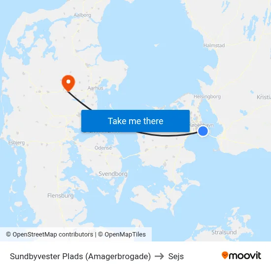 Sundbyvester Plads (Amagerbrogade) to Sejs map