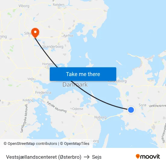 Vestsjællandscenteret (Østerbro) to Sejs map