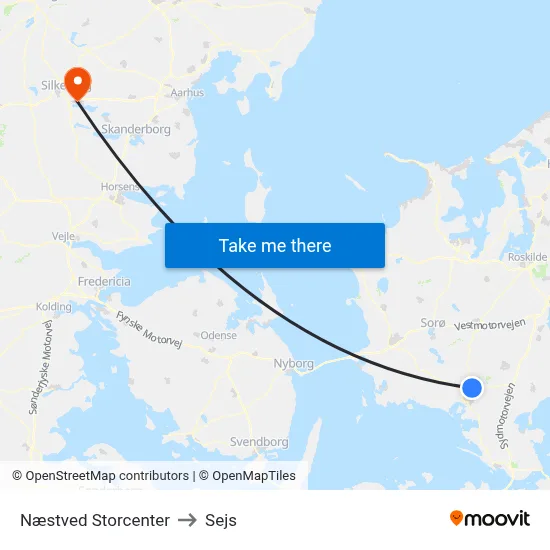 Næstved Storcenter to Sejs map