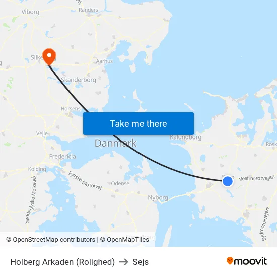 Holberg Arkaden (Rolighed) to Sejs map