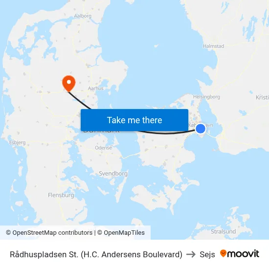 Rådhuspladsen St. (H.C. Andersens Boulevard) to Sejs map