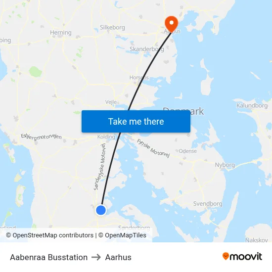 Aabenraa Busstation to Aarhus map