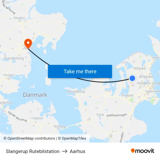 Slangerup Rutebilstation to Aarhus map