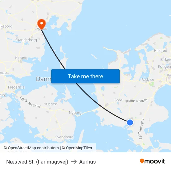 Næstved St. (Farimagsvej) to Aarhus map