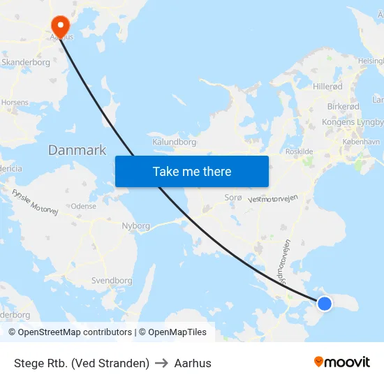 Stege Rtb. (Ved Stranden) to Aarhus map