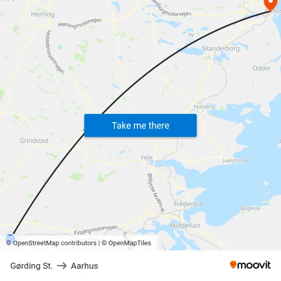 Gørding St. to Aarhus map