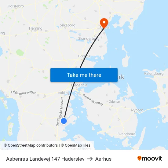 Aabenraa Landevej V Nr 147 Haderslev to Aarhus map